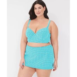 Lane Bryant Womens Blue Gingham Swim Skirt Built-in Brief Plus Size 22